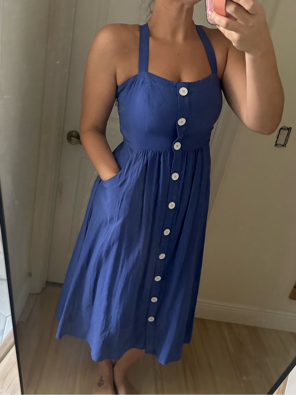 Anthropologie Royal Blue Button-Front Midi Dress